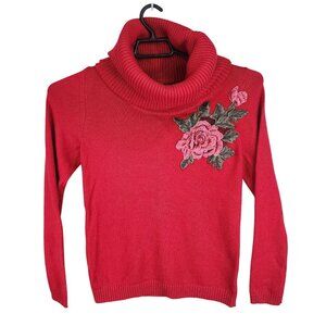 Womens Gap Red Cowl Neck Sweater With Floral Embroidery Long Sleeve Size L